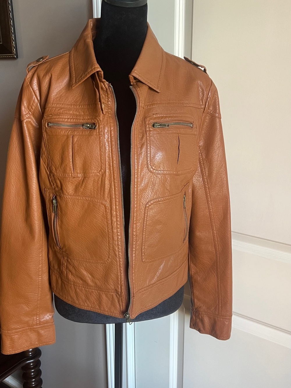 Women’s Tan Bomber Jacket with Zip Pockets